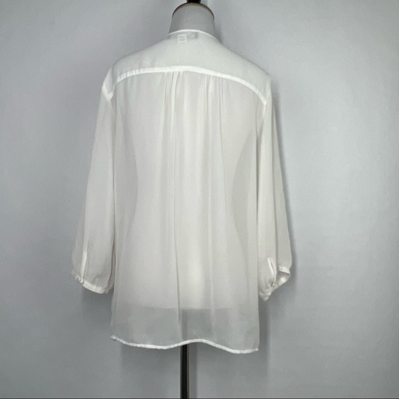 St. John Evening White Size Small Women’s Sheer 3/4 Sleeve Chiffon Top - Picture 5 of 7